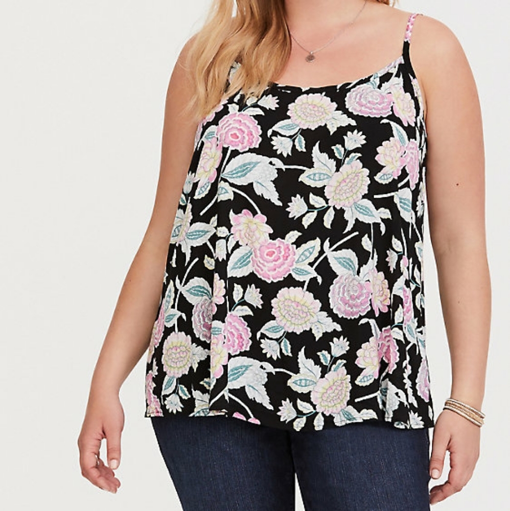 Torrid Black Floral Lace Up Swing Cami